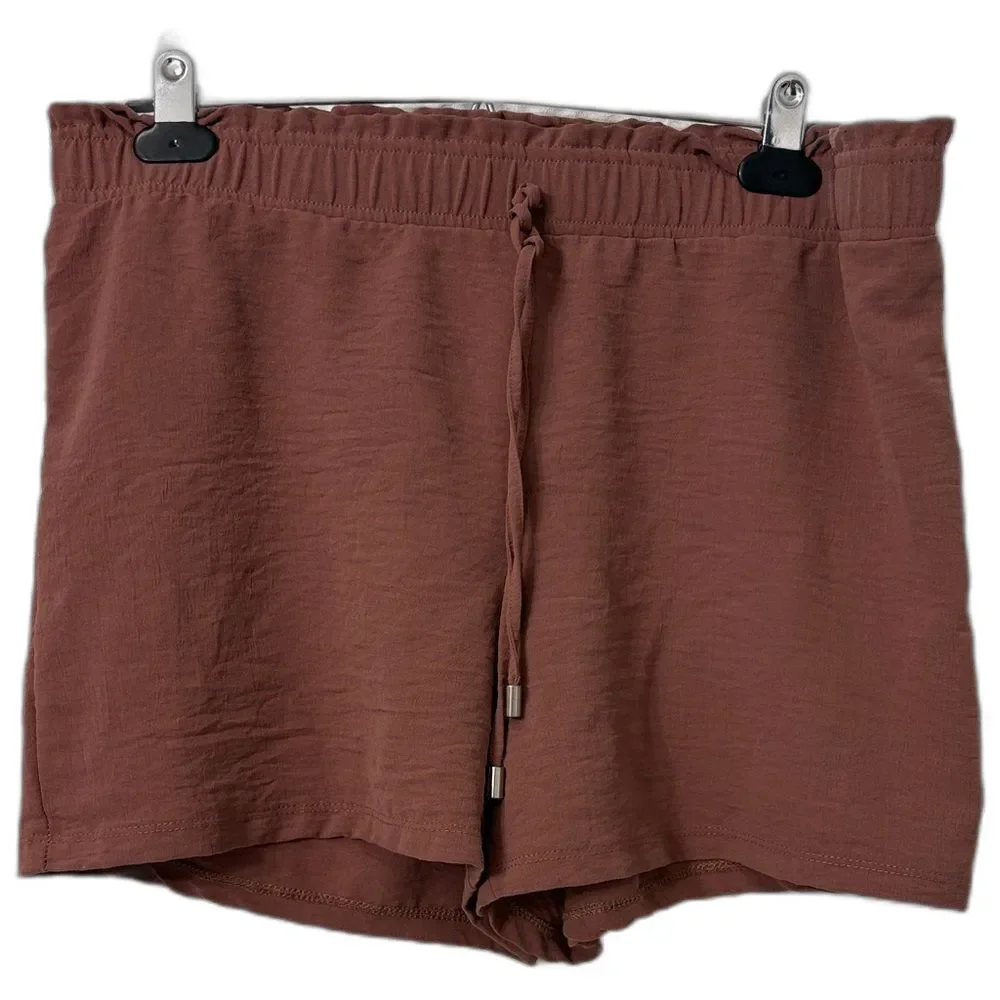 Chic High Waist Women's Shorts in Rose Brown Size Lg